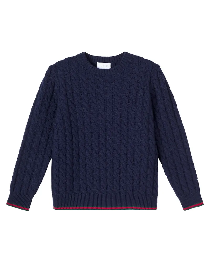 Gucci Pullover Web Stripe aus Wolle Blau