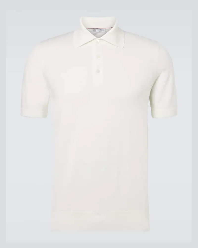 Brunello Cucinelli Polohemd aus Baumwoll-Piqué Weiß