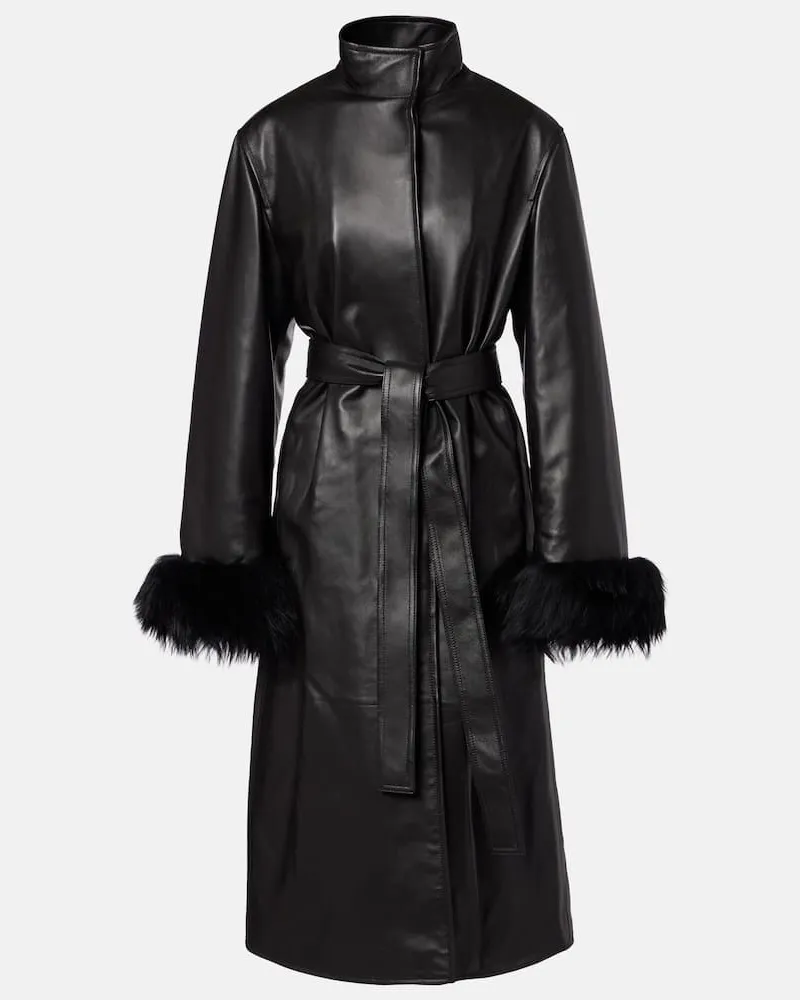 Alaïa Alaïa Mantel aus Leder mit Shearling Schwarz