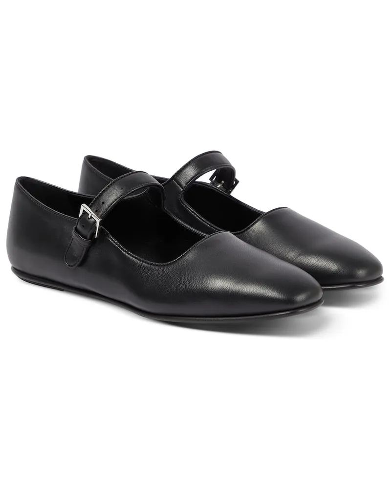The Row Flats Ava Mary Jane aus Leder Schwarz