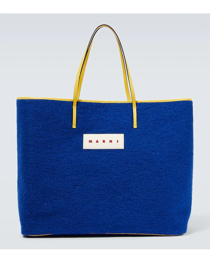 Marni Wendbarer Shopper Janus Medium mit Leder Blau