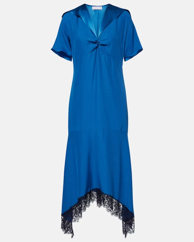 Stella McCartney Midikleid aus Seide mit Spitze Blau