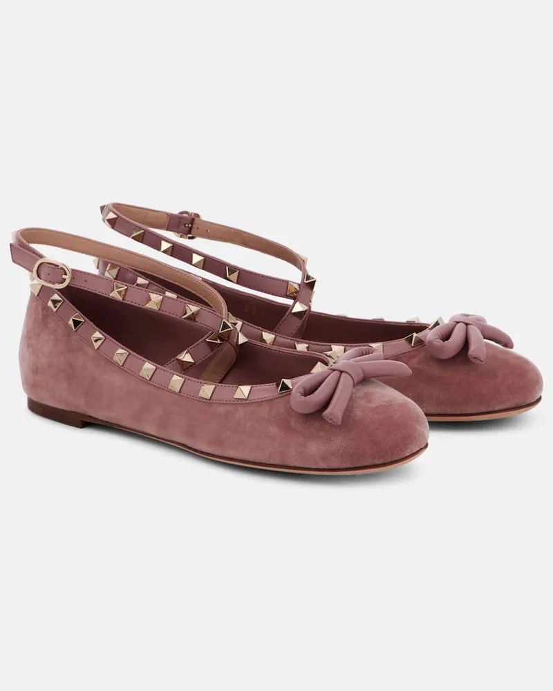 Valentino Garavani Ballerinas Rockstud aus Samt Rosa