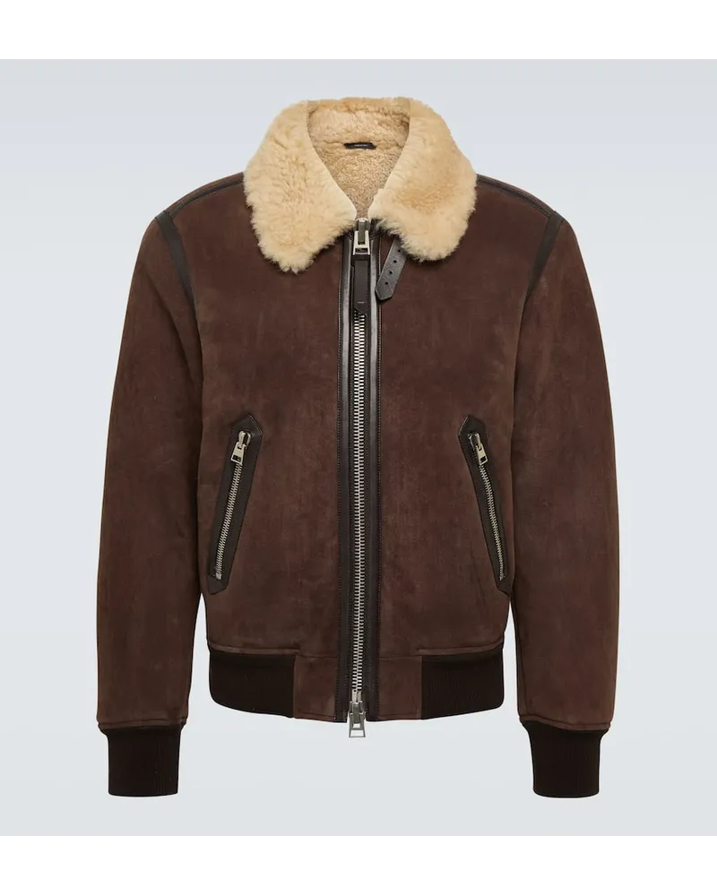 Tom Ford Lederjacke mit Shearling Braun