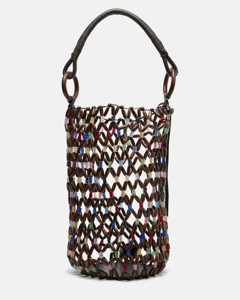 STAUD Schultertasche Del Mar mit Perlen Braun