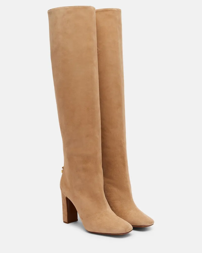 Dolce & Gabbana Overknee-Stiefel aus Veloursleder Beige
