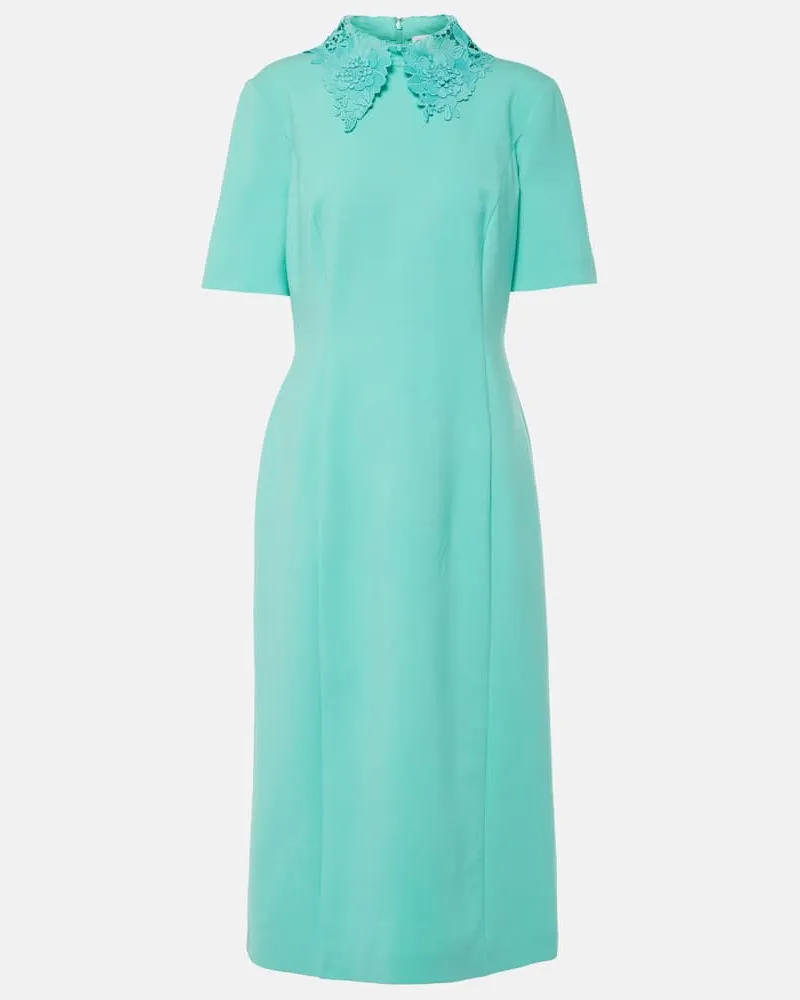 Oscar de la Renta Midikleid aus einem Wollgemisch mit Spitze Grün
