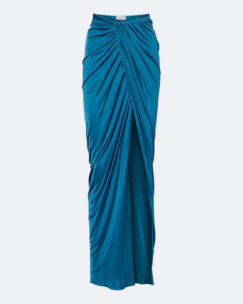 Balmain Maxirock aus Satin Blau