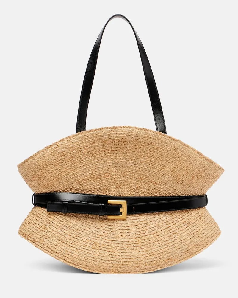Balmain Tote Bag Shuffle Medium aus Raffiabast Nude