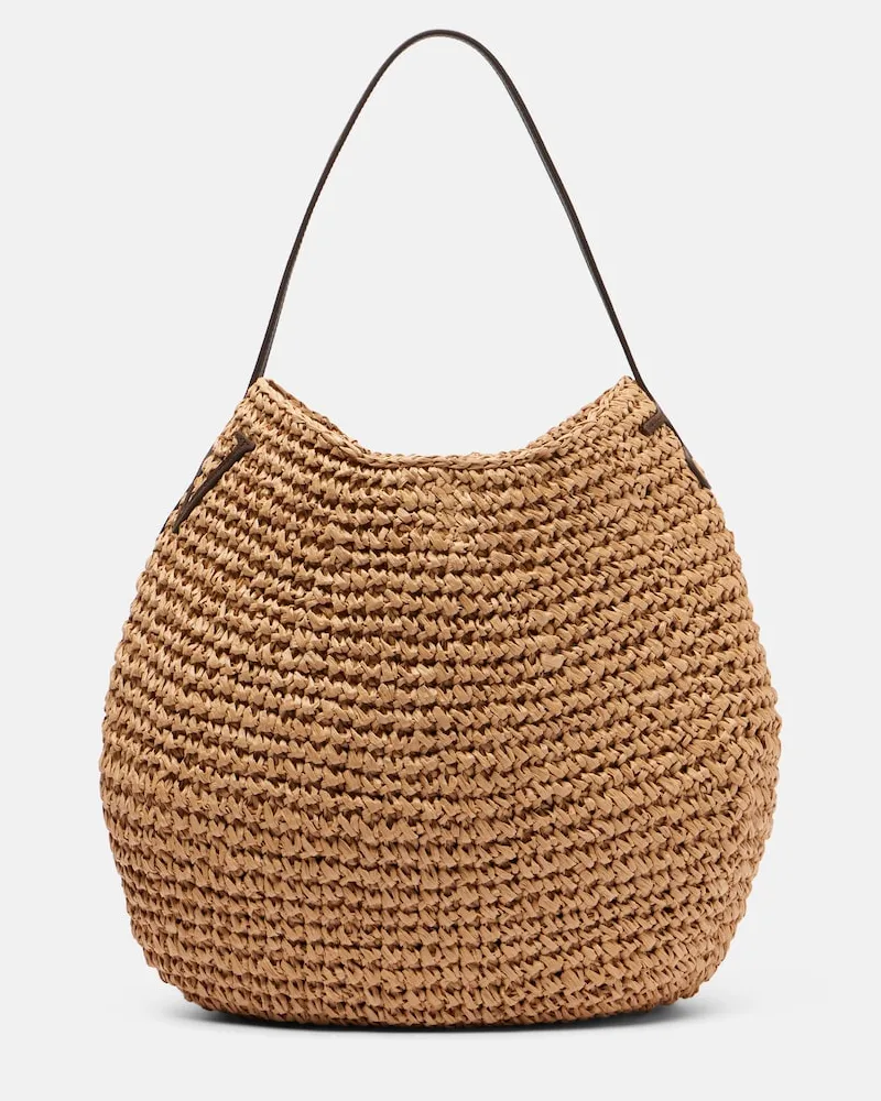 J.W.Anderson Schultertasche Bulb XL aus Raffiabast mit Leder Beige