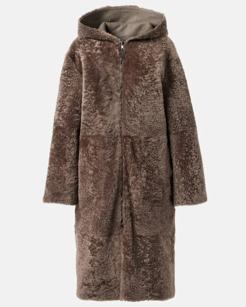 Joseph Wendbarer Mantel aus Shearling und Leder Braun