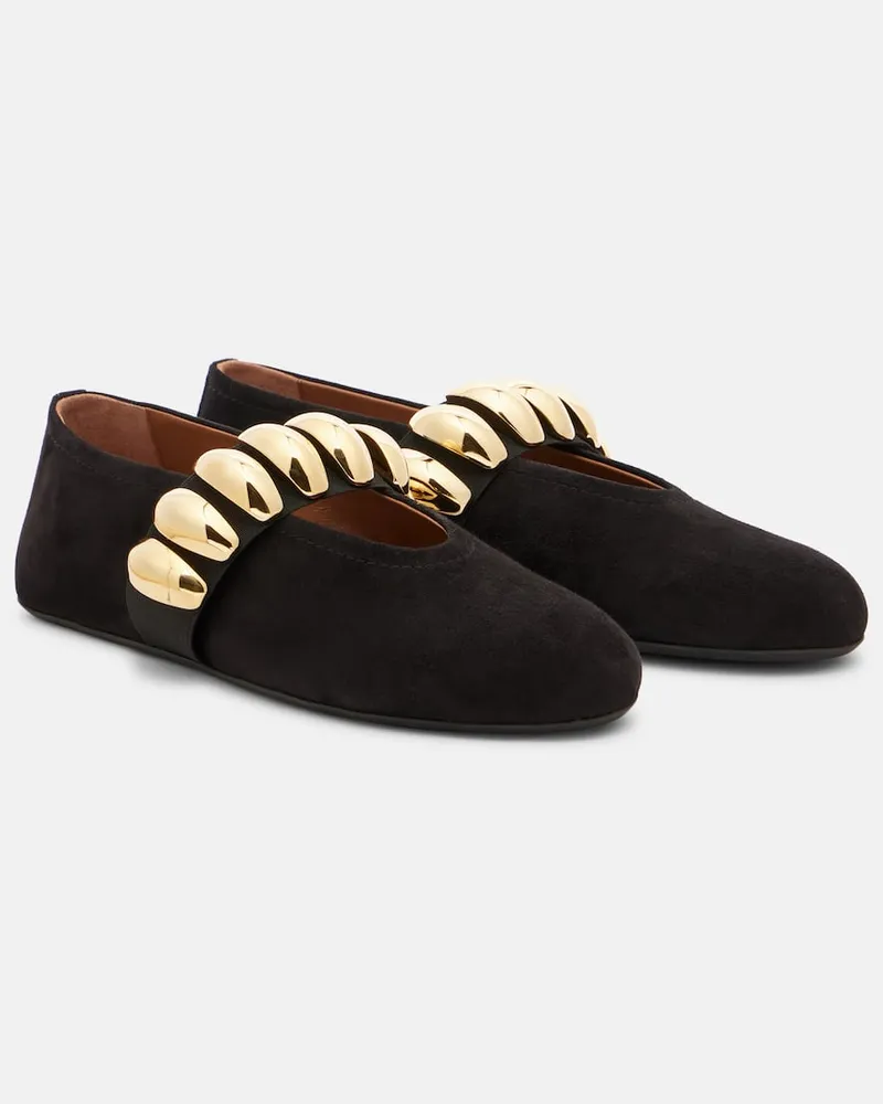 Alaïa Alaïa Verzierte Ballerinas aus Veloursleder Schwarz