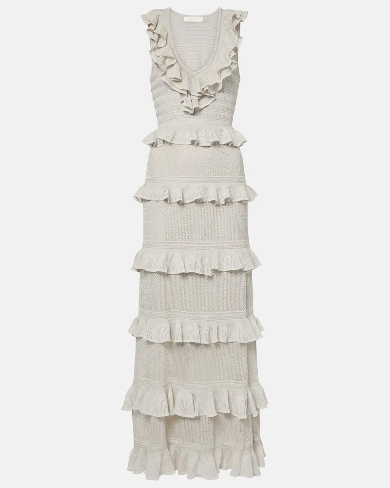 Zimmermann Maxikleid Crush Frilled aus Häkelstrick Grau