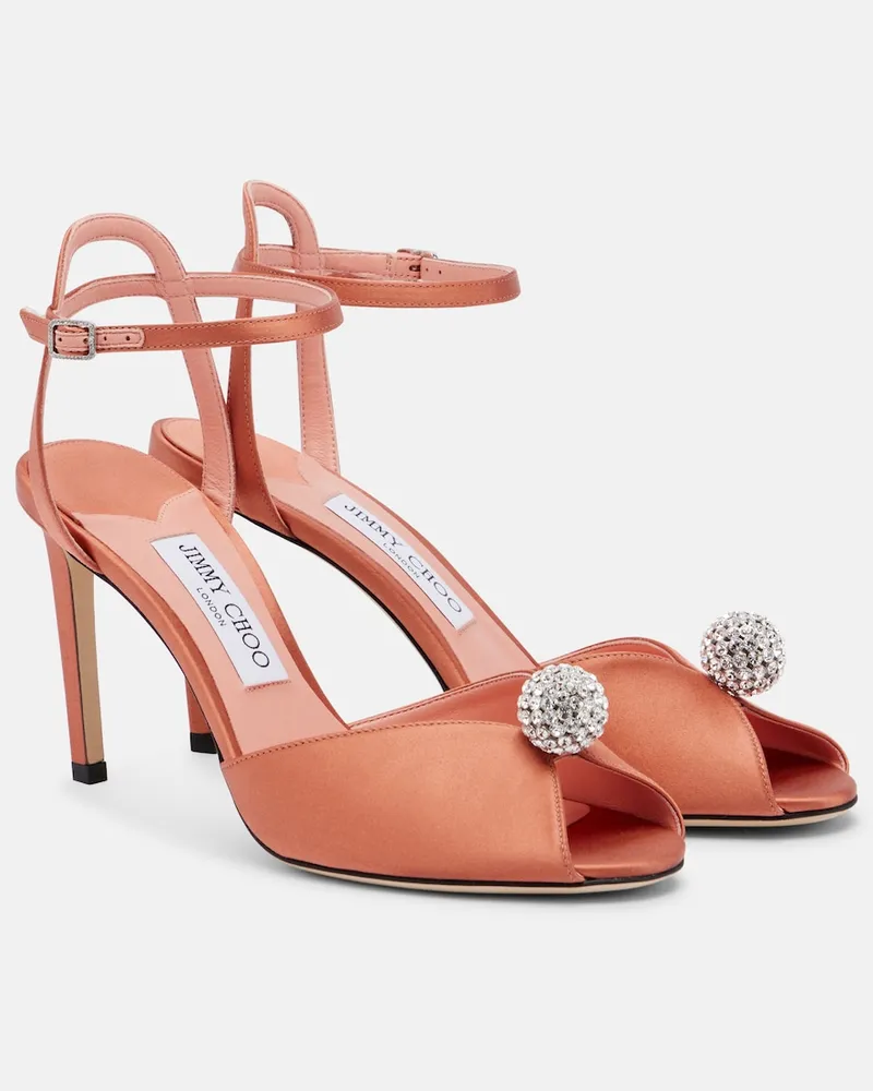 Jimmy Choo Verzierte Sandalen Sacora aus Satin Rosa