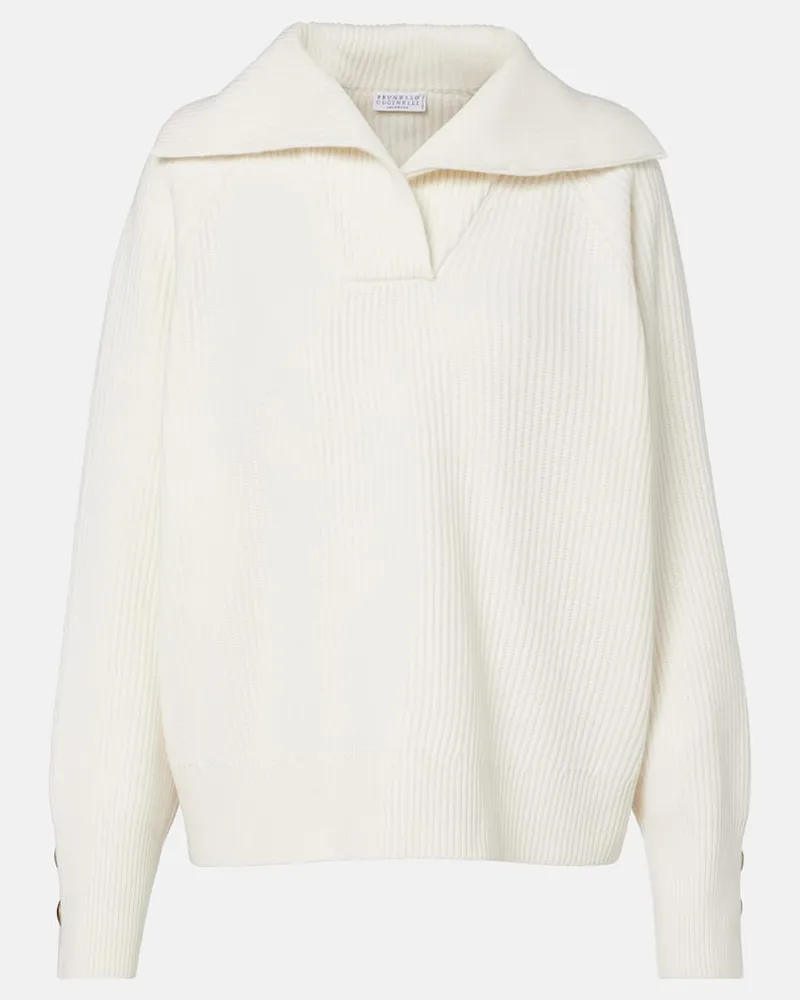 Brunello Cucinelli Pullover aus Wolle, Kaschmir und Seide Weiß