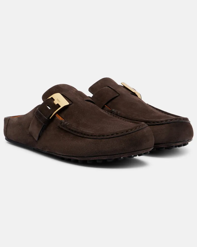 TOD'S Verzierte Slippers aus Veloursleder Braun