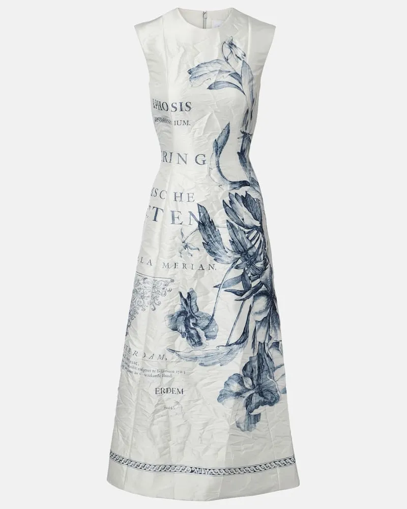 Erdem Bedrucktes Midikleid aus Twill Blau