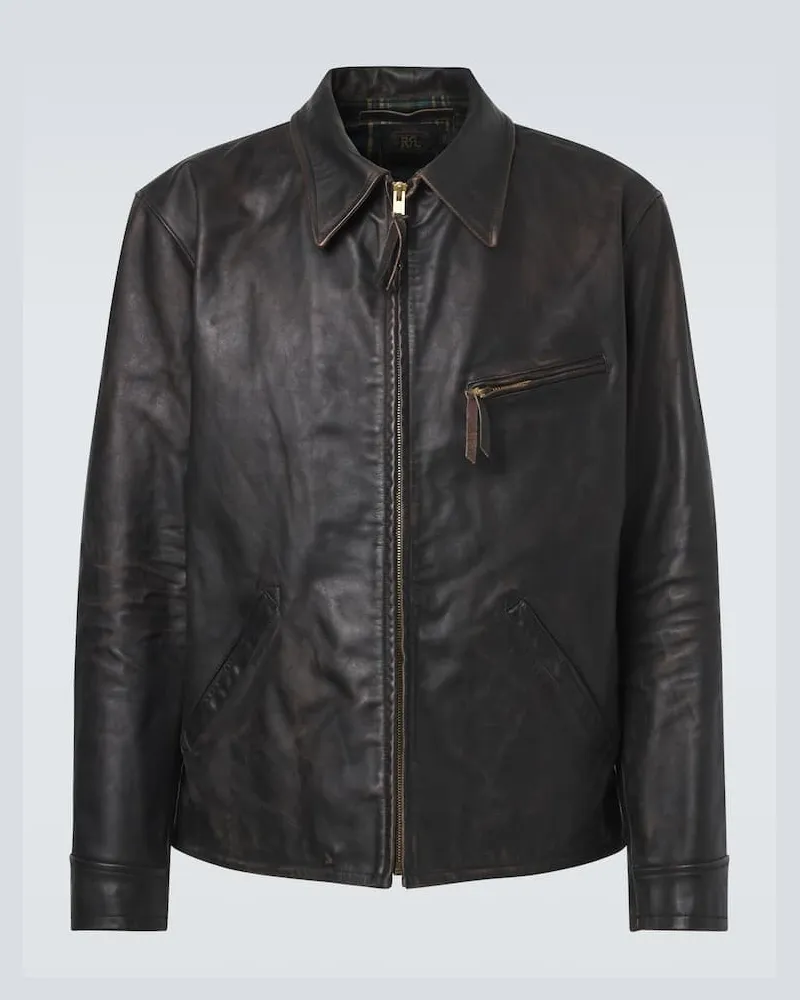 RRL Bikerjacke Lynton aus Leder Schwarz