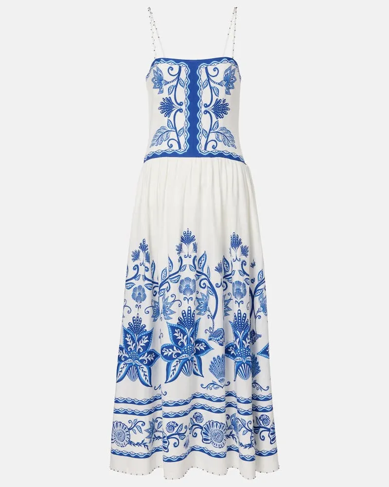 FARM Rio Bedrucktes Maxikleid aus einem Leinengemisch Blau