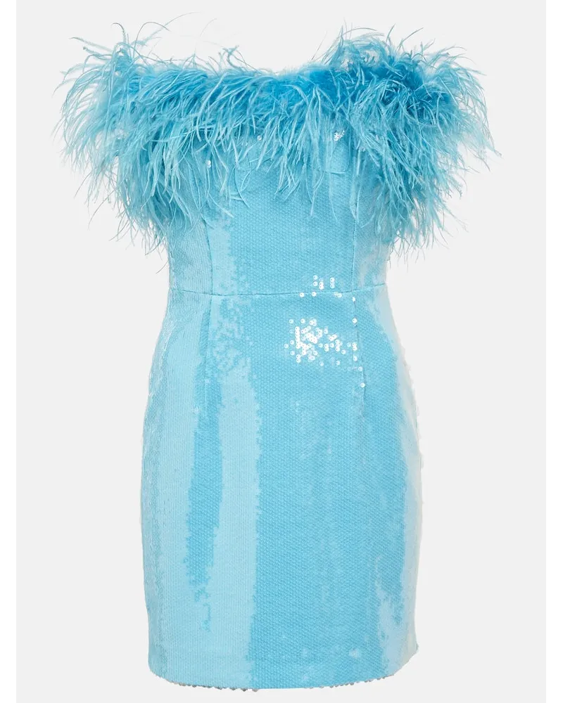 Rebecca Vallance Verziertes Minikleid Nicolette mit Federn Blau