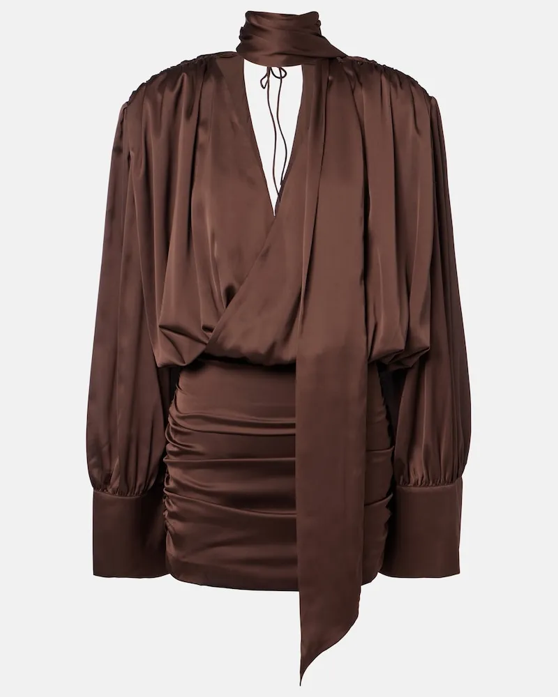 ROTATE Birger Christensen Minikleid aus Crêpe de Chine Braun