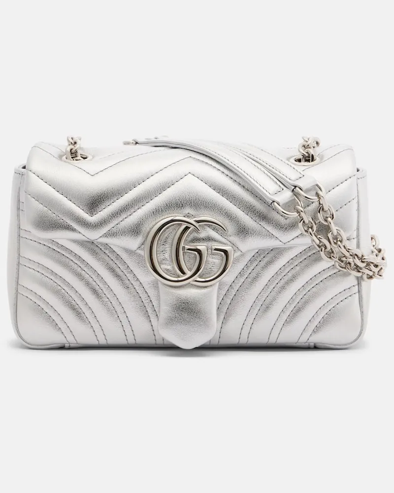 Gucci Schultertasche GG Marmont Small aus Leder Silber