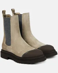 Brunello Cucinelli Verzierte Chelsea Boots aus Veloursleder Beige