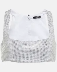 Balmain Cropped-Top mit Kristallen Silber