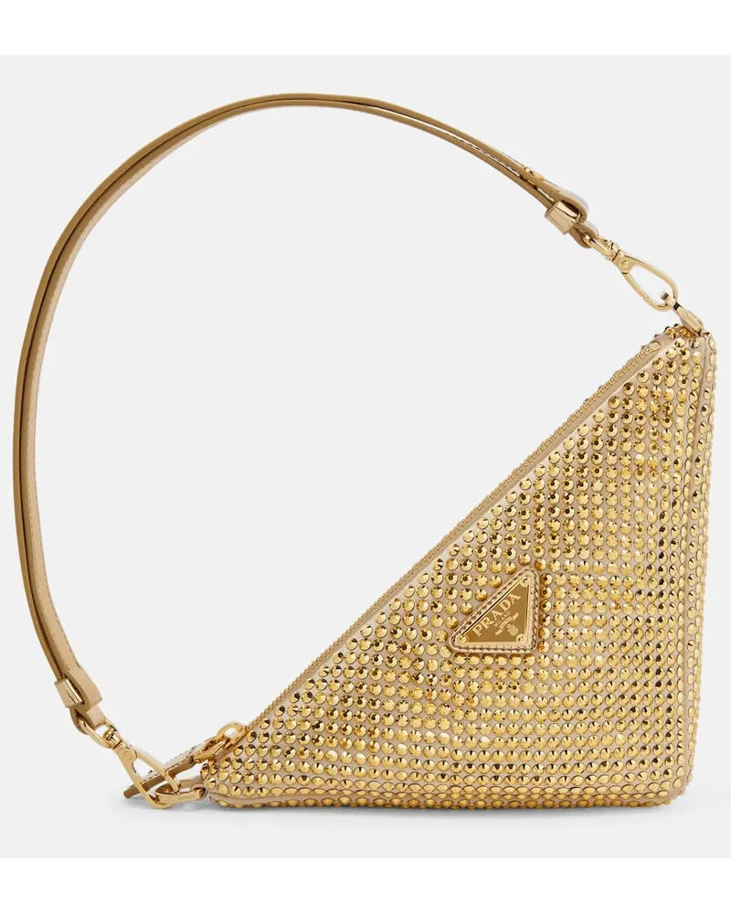 Prada Schultertasche Triangle Mini aus Satin Gold