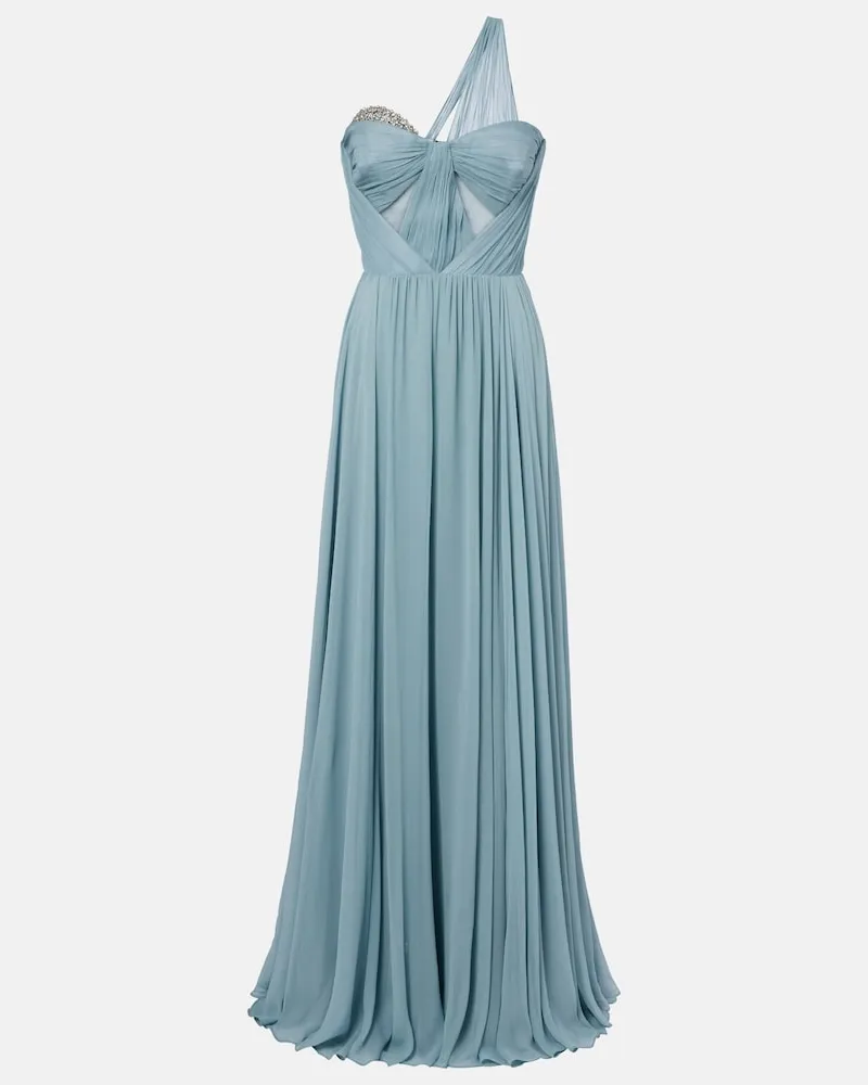 The New Arrivals Ilkyaz Ozel Verzierte Robe Sahra aus Seide Blau