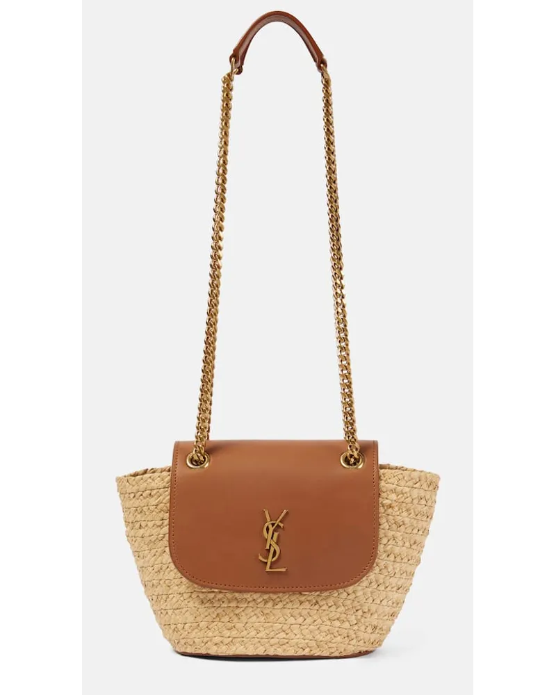 Saint Laurent Schultertasche Manon Mini aus Raffiabast und Leder Nude