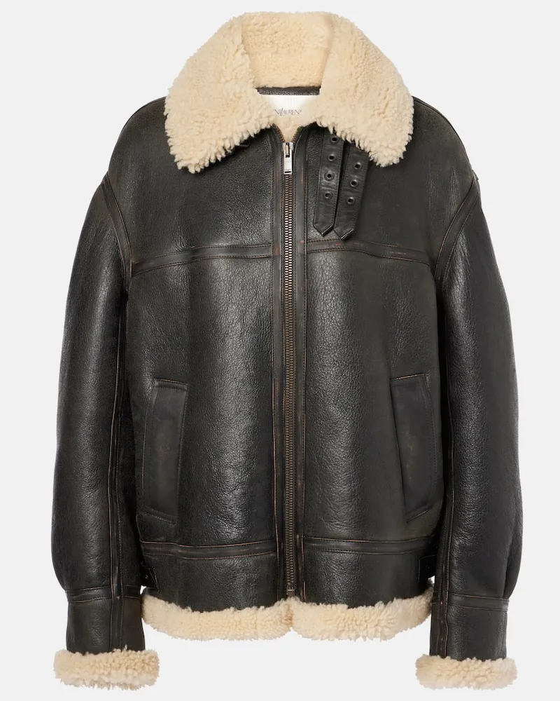 Saint Laurent Lederjacke mit Shearling Braun