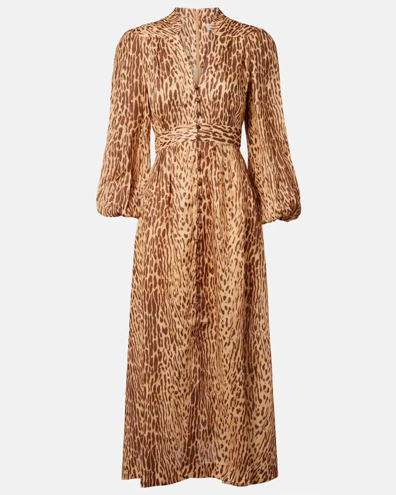 Zimmermann Midikleid Cascadian aus Leinen Braun