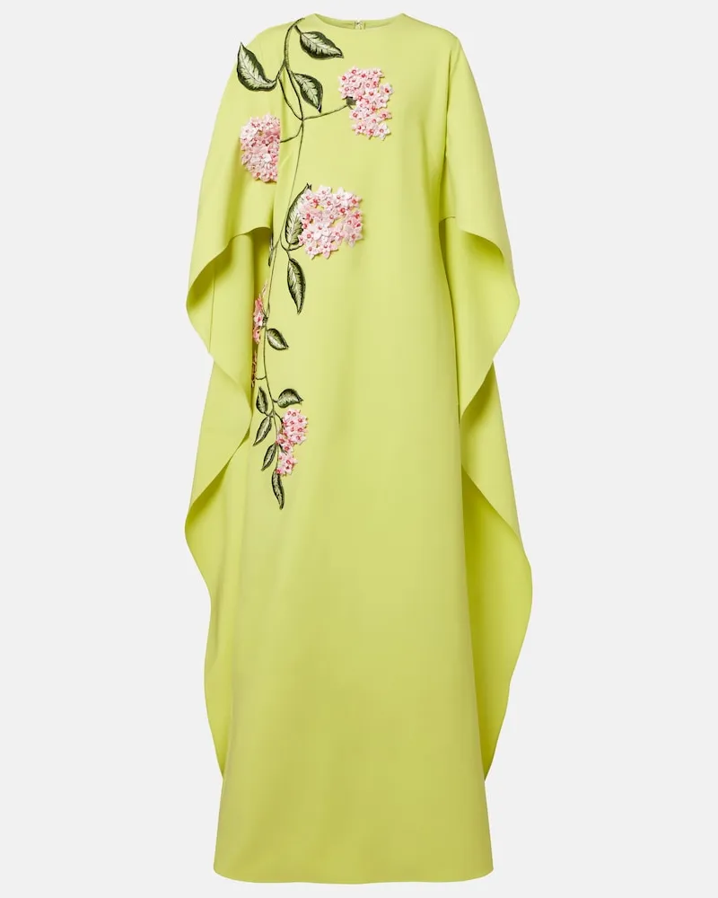 Oscar de la Renta Robe Porcelain Flower aus einem Wollgemisch Grün