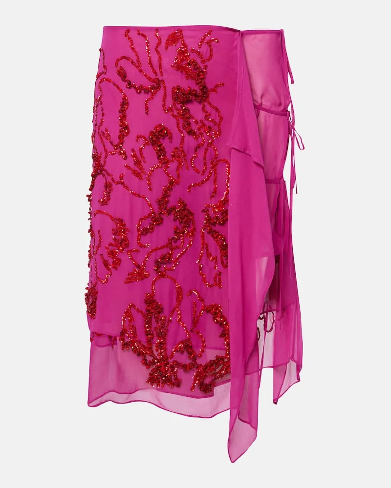 Dries van Noten Midirock aus Chiffon mit Pailletten Rosa