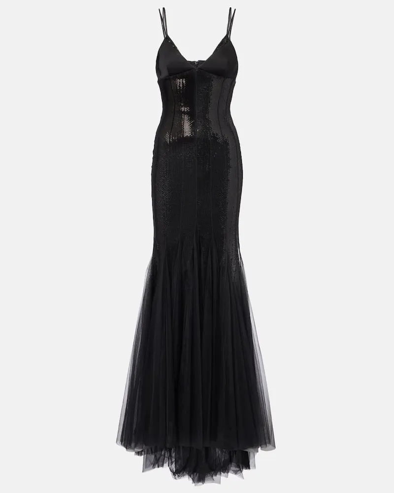 David Koma Robe mit Pailletten und Tüll Schwarz