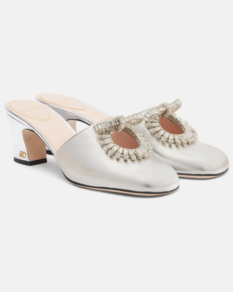 Valentino Garavani Mules Adamantine 60 aus Metallic-Leder Silber