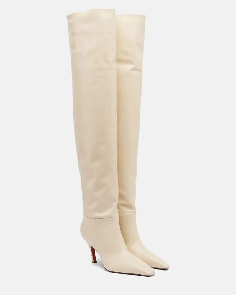 Amina Muaddi Overknee-Stiefel Jamie 80 aus Leder Beige