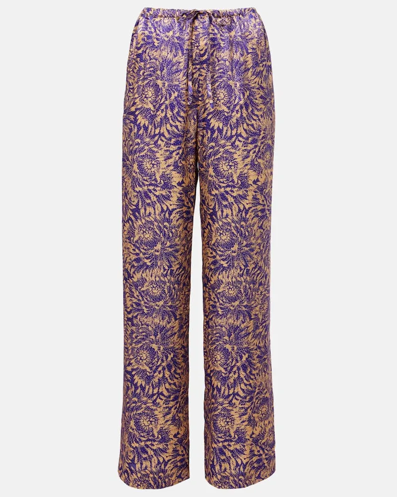 Dries van Noten Weite Hose aus Seidensatin Violett