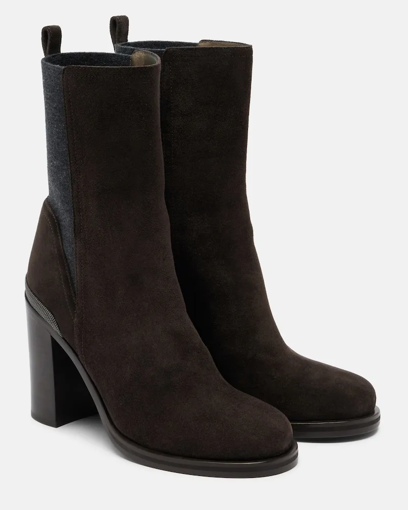 Brunello Cucinelli Ankle Boots Monili aus Veloursleder Braun