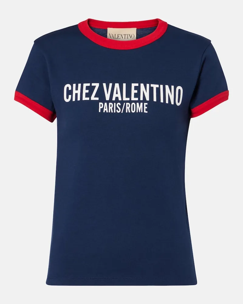 Valentino Garavani T-Shirt Chez Valentino aus Baumwoll-Jersey Blau