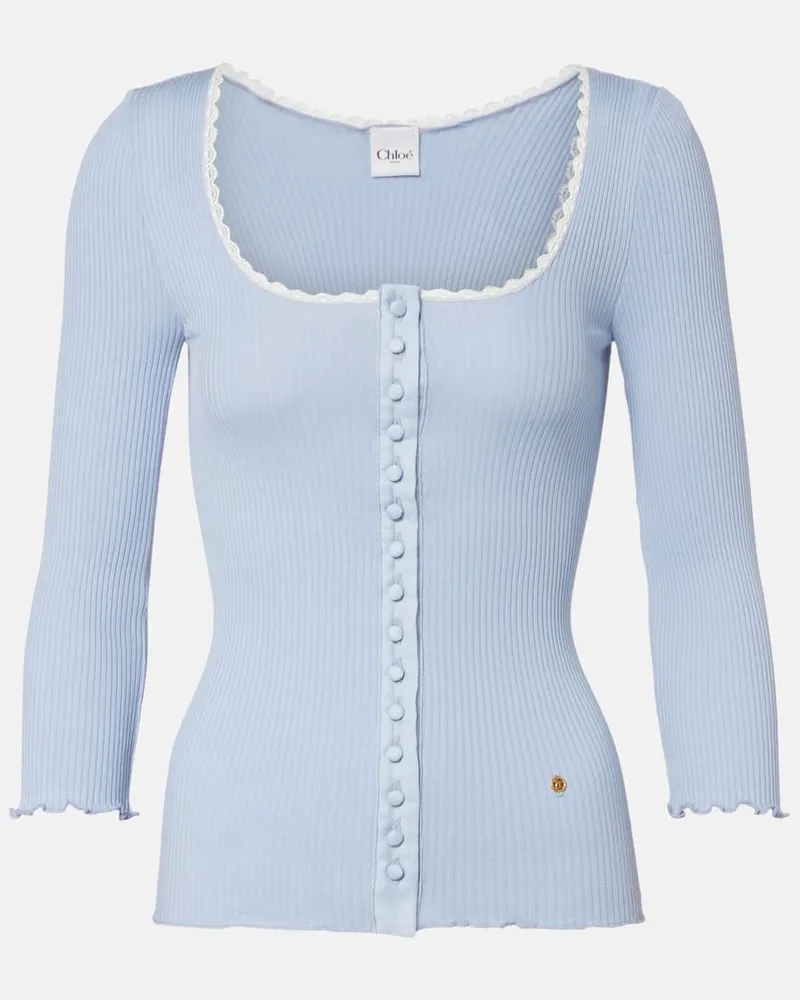 Chloé Chloé Cardigan aus Baumwolle mit Spitze Blau