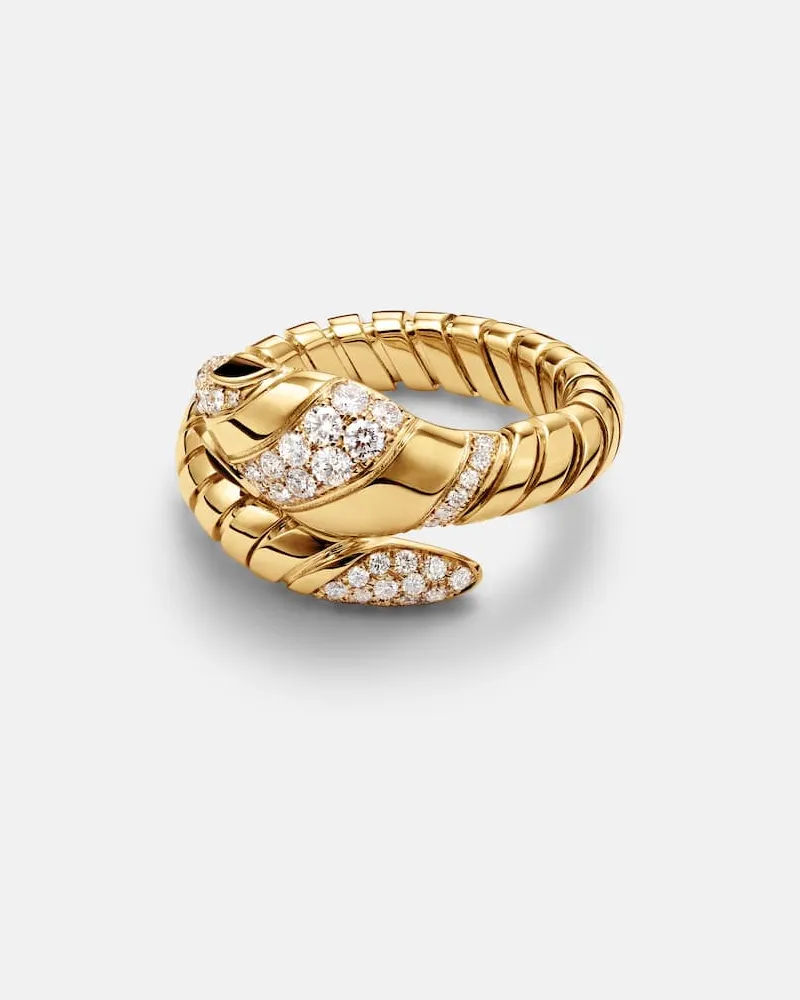 Bulgari Ring Serpenti Tubogas aus 18kt Gelbgold mit Diamanten und Onyx Gold