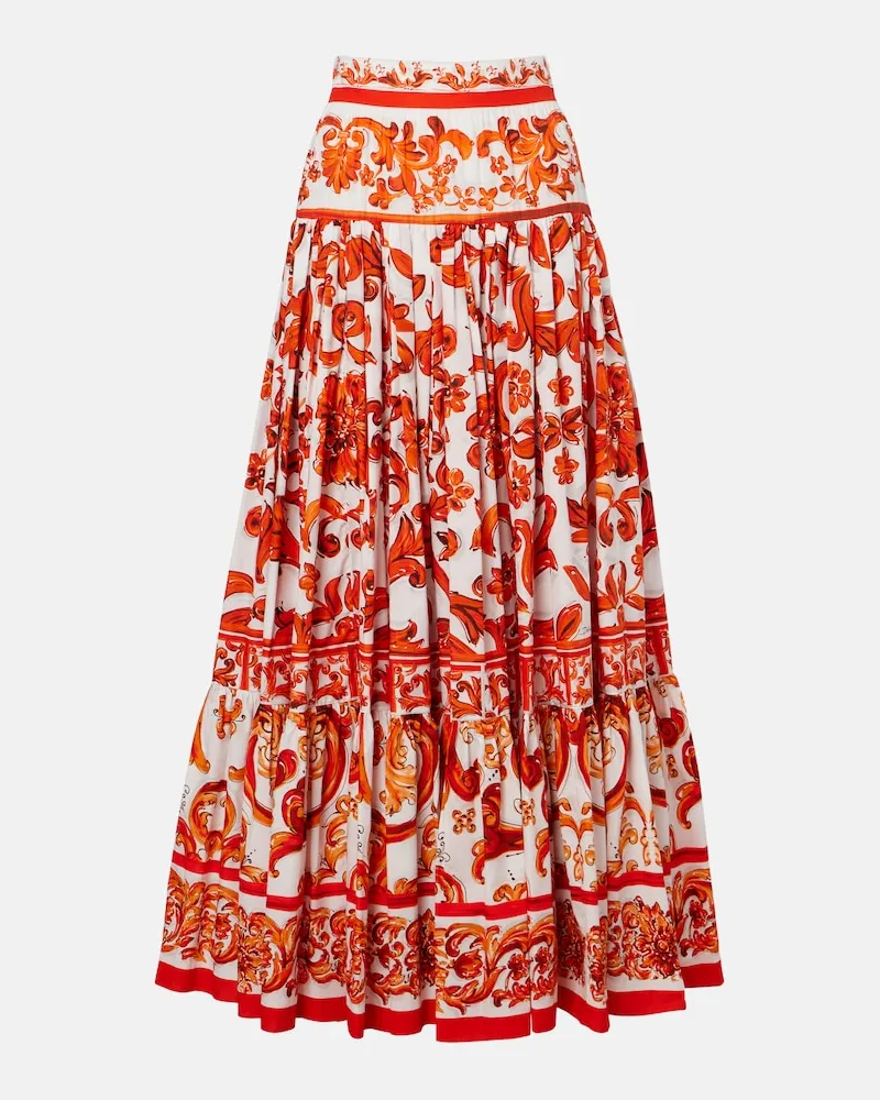 Dolce & Gabbana Maxirock Majolica aus Baumwollpopeline Orange