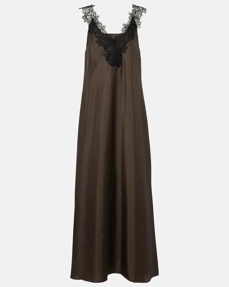 Róhe Róhe Maxikleid aus Seide mit Spitze Braun