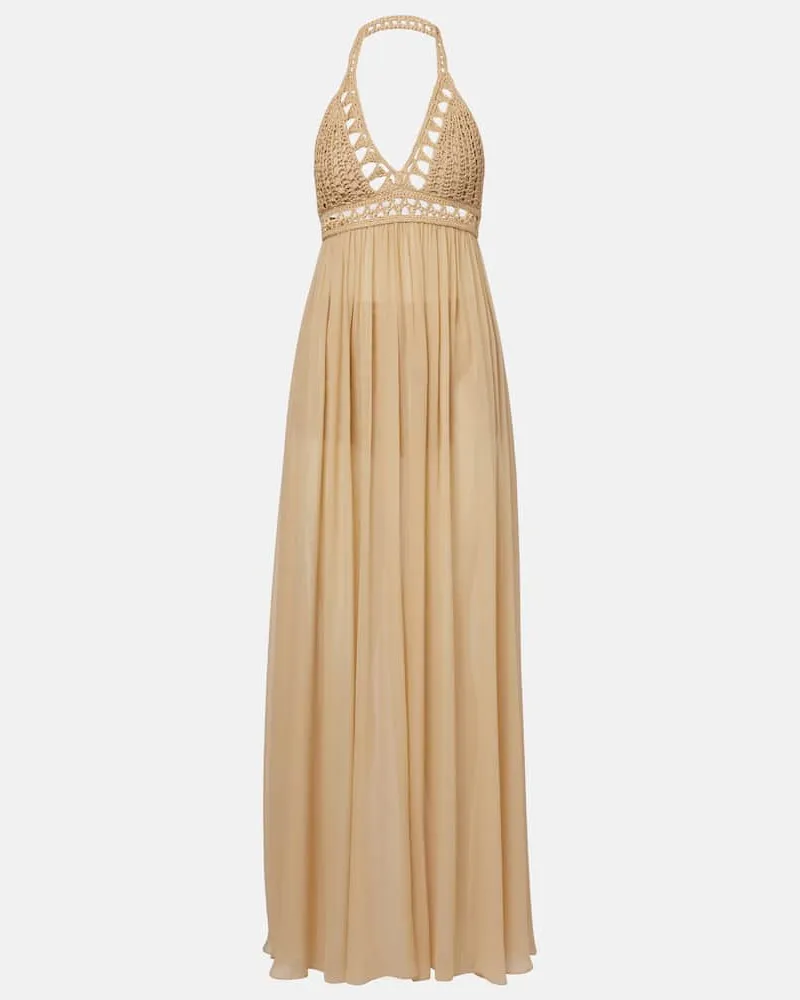 Elie Saab Maxikleid mit HÃ¤kelstrick Nude