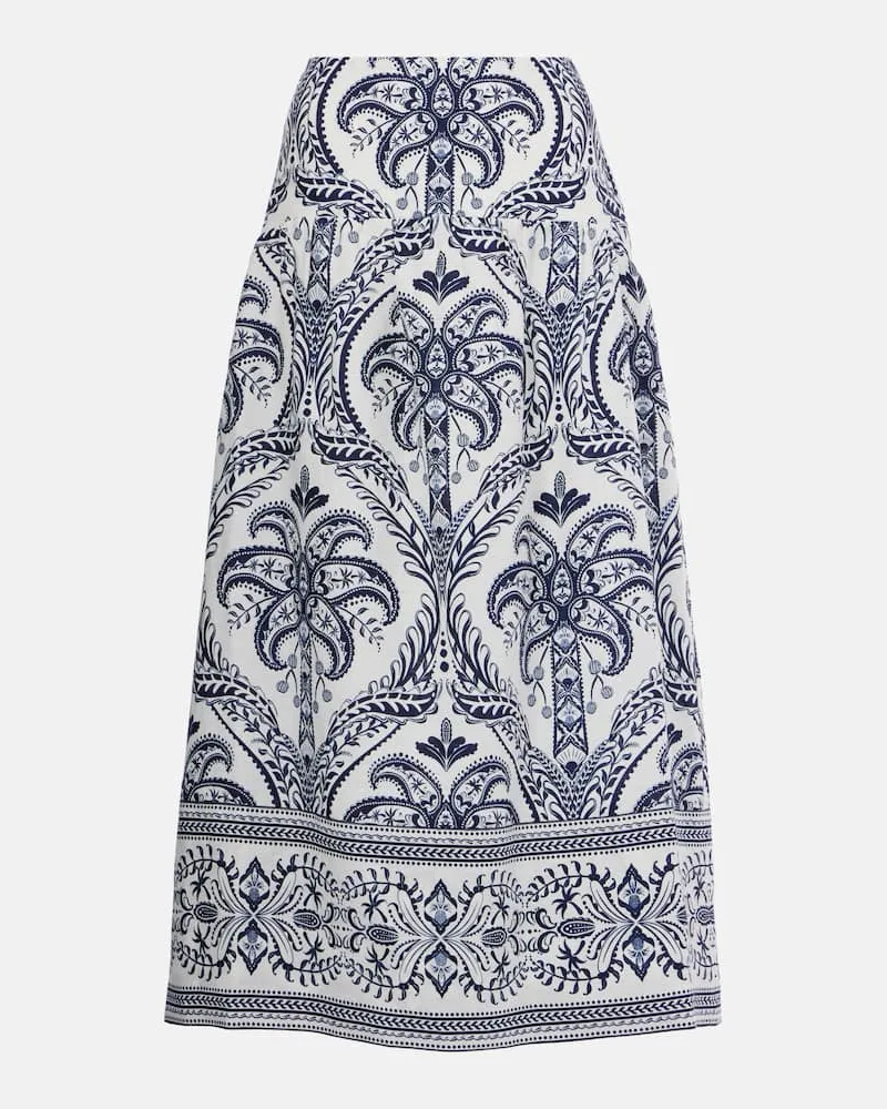 FARM Rio Bedruckter Midirock Tropical Cameo aus Leinen Blau