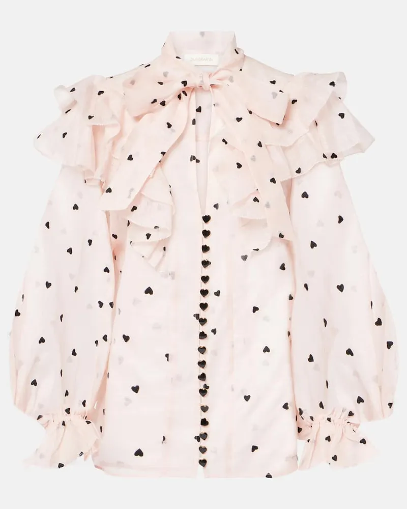 Zimmermann Bestickte Bluse Crush aus Leinen und Seide Pink
