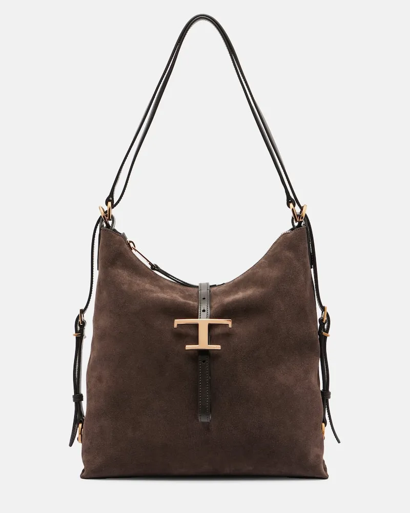 TOD'S Tote T Timeless Small aus Veloursleder Braun