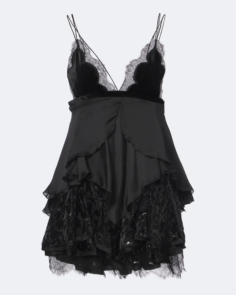 Roberto Cavalli Minikleid aus Seide mit Spitze Schwarz